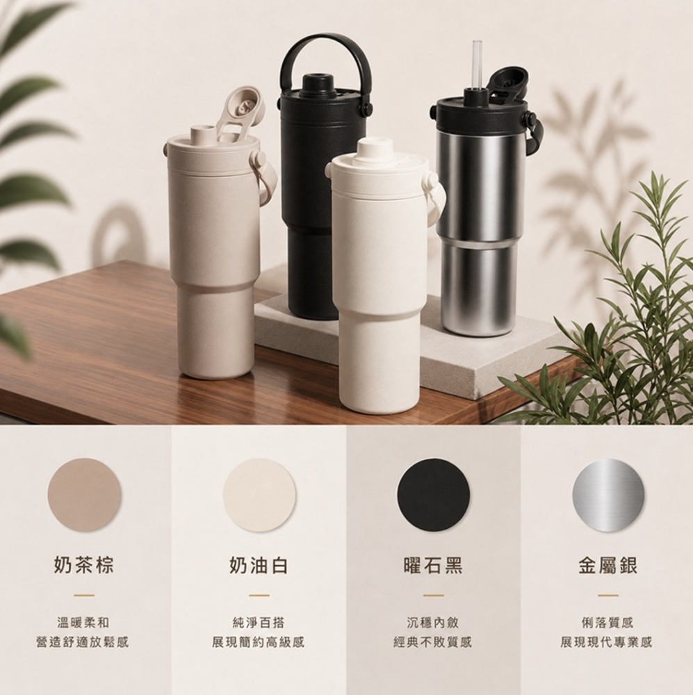 316不鏽鋼陶瓷保溫杯附吸管雙飲咖啡杯汽車杯735ml